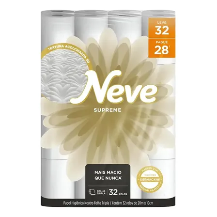 Papel Higiênico Neve Supreme Folha Tripla Leve 32 Pague 28