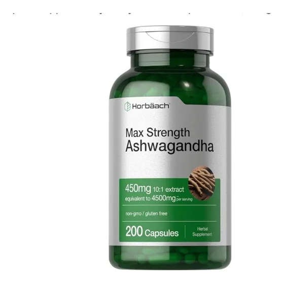 Horbäach Suplemento Ashwagandha Fuerza Máxima 200 Cápsulas