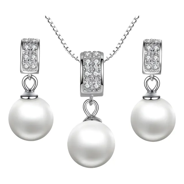 Juego De Collar Y Aretes Para Mujer Perlas Plata 925