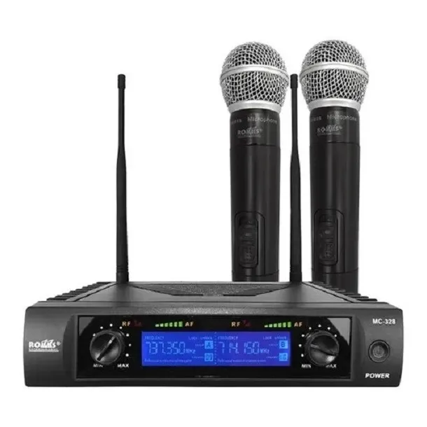 Set 2 Microfonos Inalambricos Uhf Romms Mc-328 Display Prof