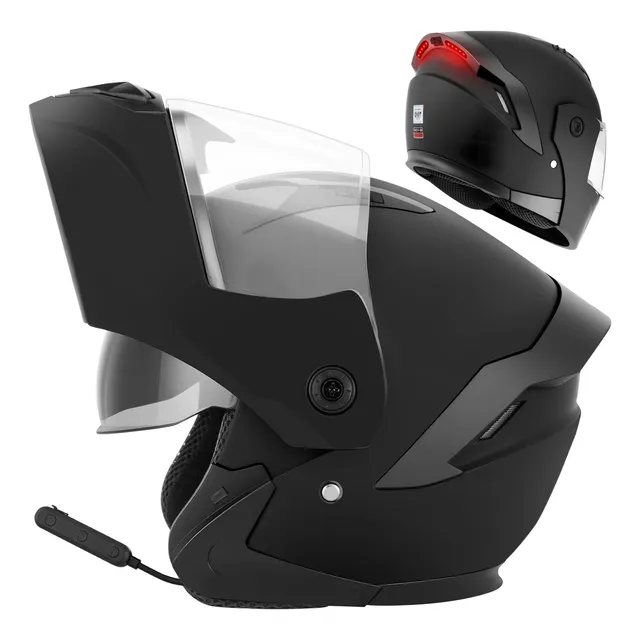 Casco Moto Abatible Certificado Dot Con Bluetooth Y Led Luz