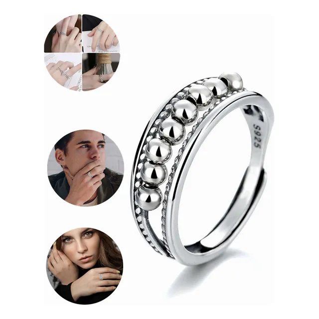 Gzb Anillo Plata S925 Antiestres Giratorio Ansiedad Anillo
