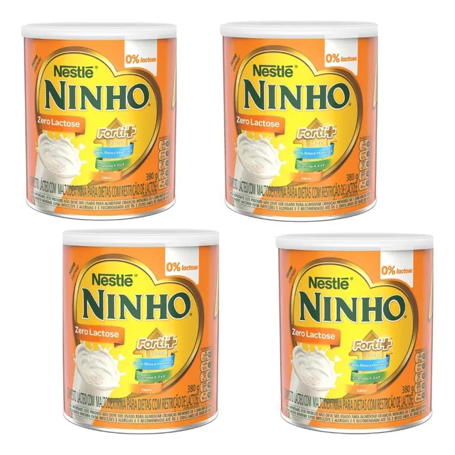 Leite Ninho Integral Zero Lactose 380g - Nestlé Kit 4 Un