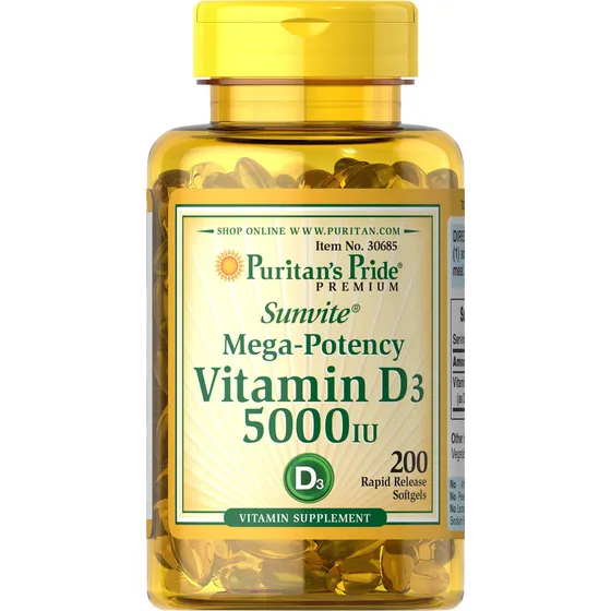 Suplemento Puritan's Pride Con Vitamina D3, 5000 Ui, 200 Cáp