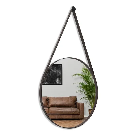 Espelho Adnet De Parede Escandinavo 60cm Com Suporte Cor Café