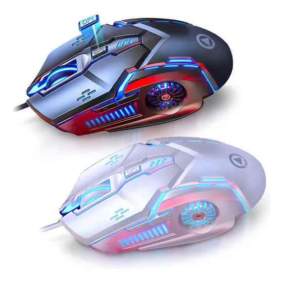 Mouse Gamer Mecánico Ergonómico Rgb Usb 2 Pcs Negro Y Blanco
