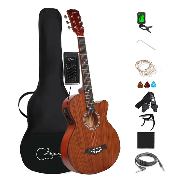 Eléctrica Guitarra Acústica Clasica De 38 Inch Y Accesorios Color Marrón Oscuro Orientación De La Mano Diestro