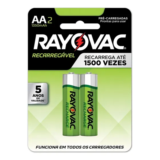 02 Pilhas Aa Recarregáveis 1350mah Rayovac 1 Cart C/ 2 Unid