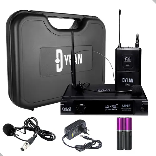 Microfone Sem Fio Dylan Udx03 Headset Lapela Mini Xlr Uhf Cor Preto