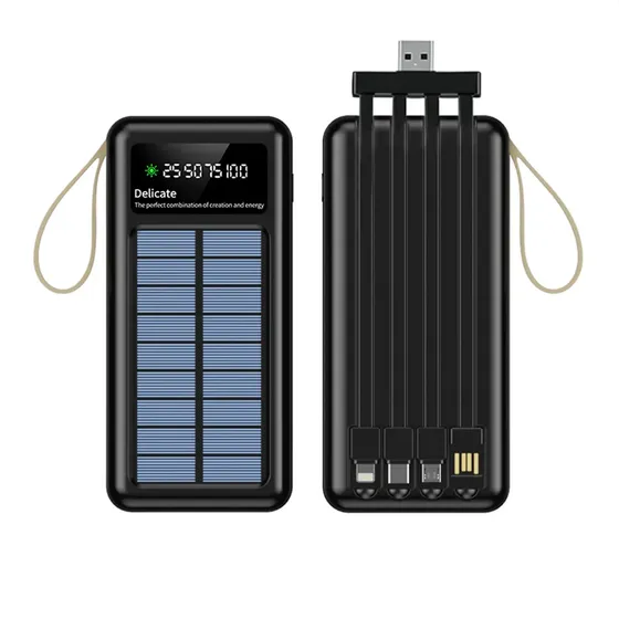 Carregador Portátil 20000mah 22.5w Cabos E Luz Carrega Solar 5 Em 1 Power Bank Portátil Turbo Rápido Preto