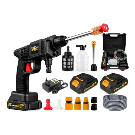 Lavadora Lava Jato Portátil Alta Pressão 2 Baterias 21V Recarregável Com Maleta Completa Bivolt TPW600 The Black Tools