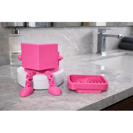 Kit Suporte De Papel Higiênico Articulado Com Saboneteira Rosa