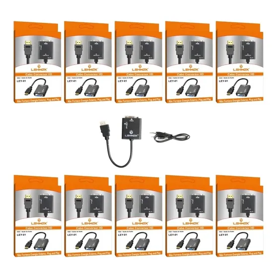 Kit Com 10 Cabo Conversor Adaptador Hdmi X Vga Saída Atacado