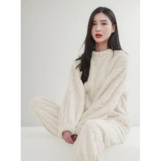 Pijama Conjunto Invierno Mujer Peludo Suave Trenzado