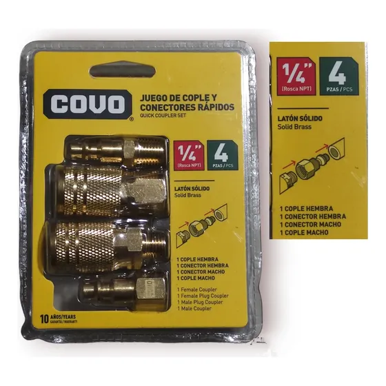 Juego De Acople Rapido 4 Pzas Compresor De Aire 1/4 Npt Covo