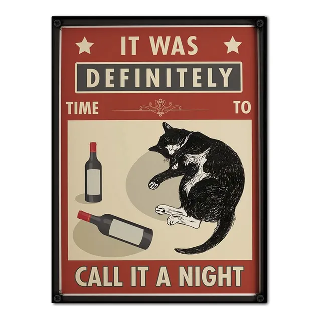 #982 - Cuadro Vintage - Gato Negro Vino Poster No Chapa