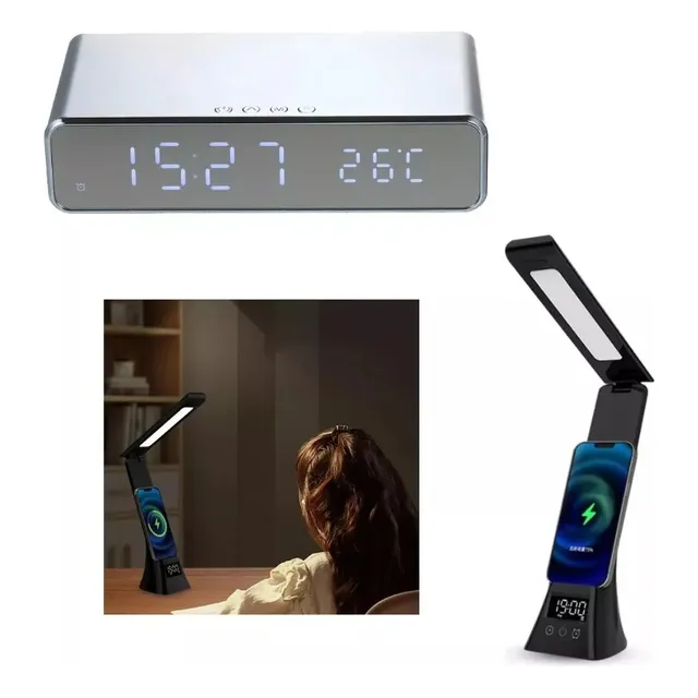 Reloj Despertador De Mesa  + Lampara Reloj Con Cargador