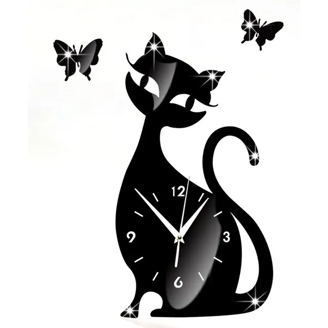 Reloj Pared Decorativo Gato Negro Silencioso Tictac Rustico