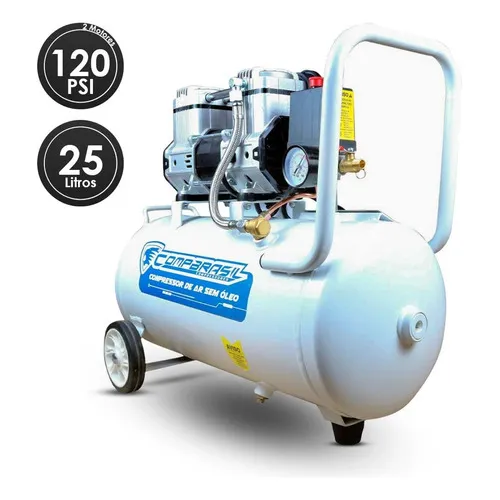 Compressor De Ar Odontologico 120psi 25l Isento De Óleo Cor Branco 220V