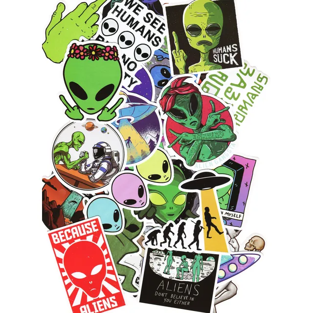 Aliens Extraterrestres 50 Calcomanías Pvc Contra Agua