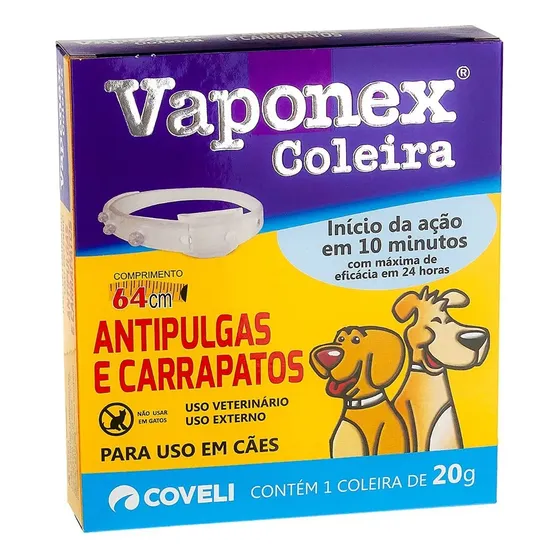 Coleira Antipulgas e Carrapatos Coveli Vaponex para Cães 64cm Transparente