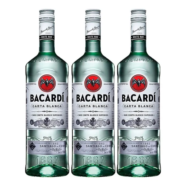 Pack X3 Unidades Ron Carta Blanca 980ml C/u Bacardí