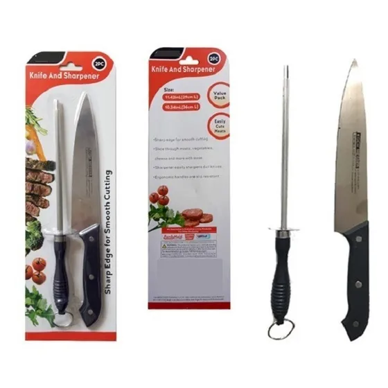 Set De Cuchillo Parrillero Chef Cebollero Basico Y Chaira 