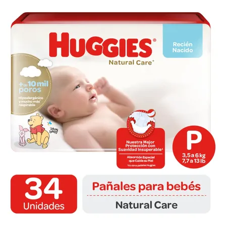 Pack X34 Pañales Huggies Natural Care Talla P