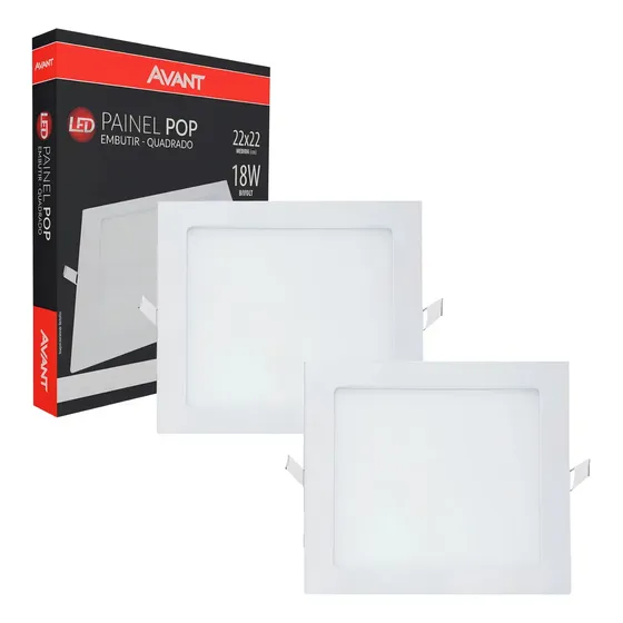 Kit 2 Painéis Plafon LED de Embutir Avant Pop 18W Quadrado Branco Frio 6500K