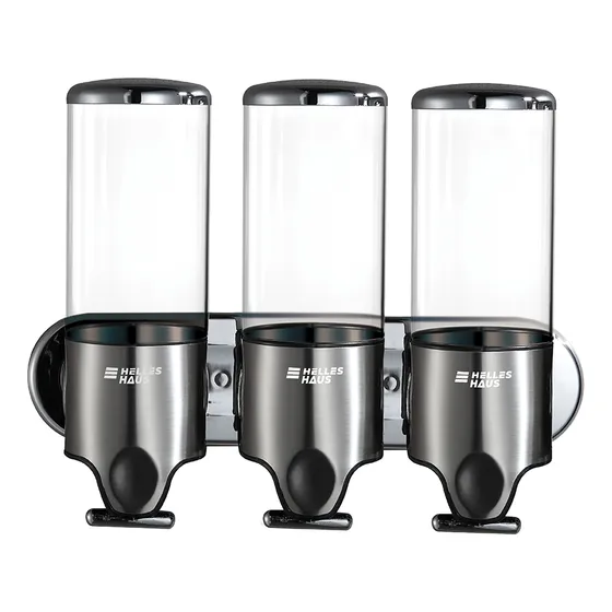 Dispenser Pared Triple Jabon Liquido Shampoo Acondicionador Color Gris Helles Haus HK200-03248