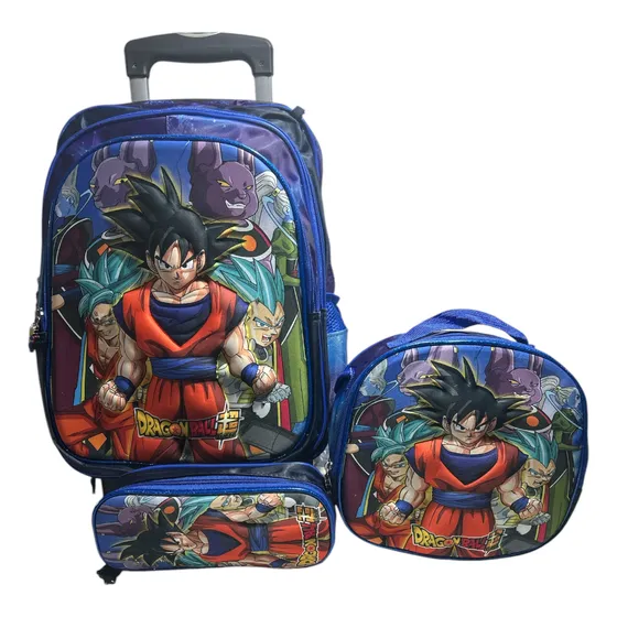 Mochila Combo 3 Piezas Dragón Ball Con Ruedas 