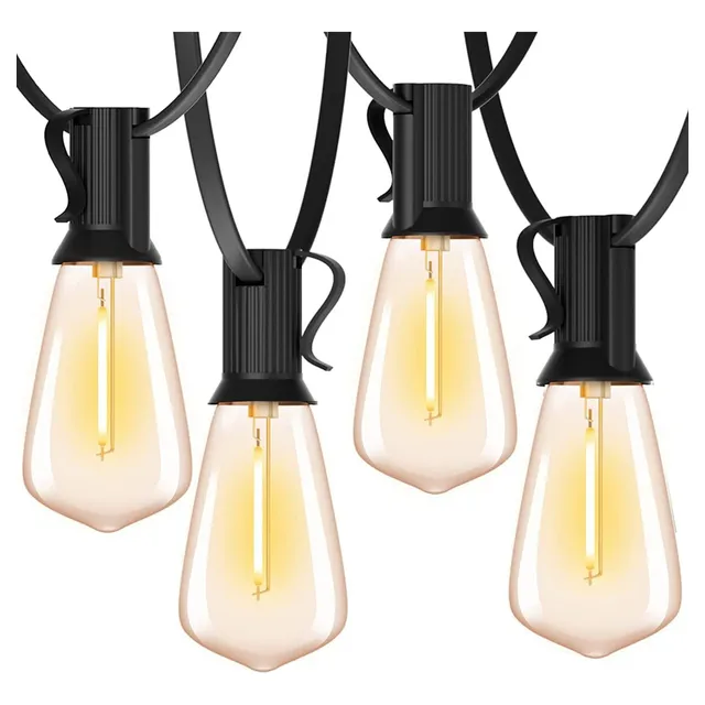 Banna Guirnalda De Luces Led Exterior, 30metros 50 Focos Plásticos Led St38 Blanco Cálido, Serie Luz Vintage Decorativas Para Iluminación De Jardin Patio Boda Hogar Navidad