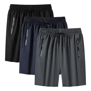 3 Pcs Shorts Deportivos Hombre Cómodo Suelto Con Bolsa Moda Negro-azul-gris M