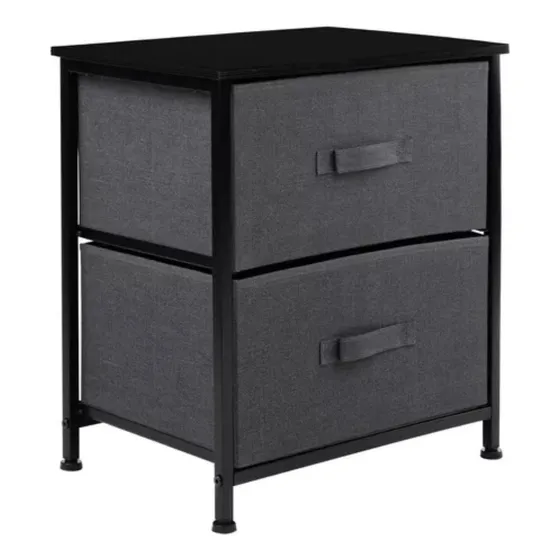 Cajonera Comoda 2 Cajones Organizador Tela Gris Con Negro