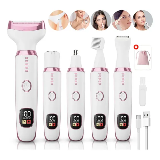 Depiladora Facial Eléctrica 5 En 1 LUMACARE Recortadora De Bikini Para Mujer Afeitadora Eléctrica De Cejas Recargable Pantalla Digital LED Depiladora Indolora Maquina Depiladora Eléctrica De Nariz
