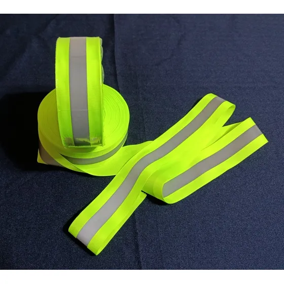 Cinta Reflectiva Textil Verde Neon Y Plata. 5 Cms 450 Cd Lux