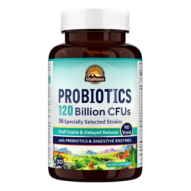 Vitalitown Probioticos Prebioticos Enzimas Digestivas 36 Cepas 120 Billones Cfu Colon Lactobacilos Fibra Prebiotica Digestion Hombre Y Mujer 30 Caps