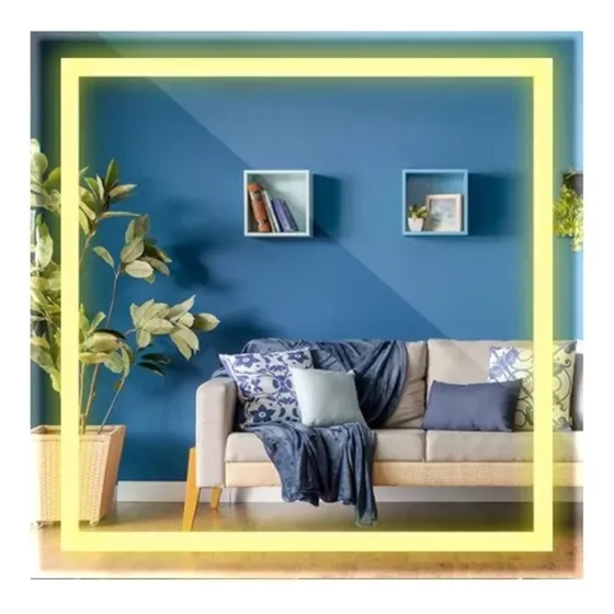 Espelho Jateado Quadrado Luxo Com Led 80x80 Cm Com Fonte Moldura Neutro