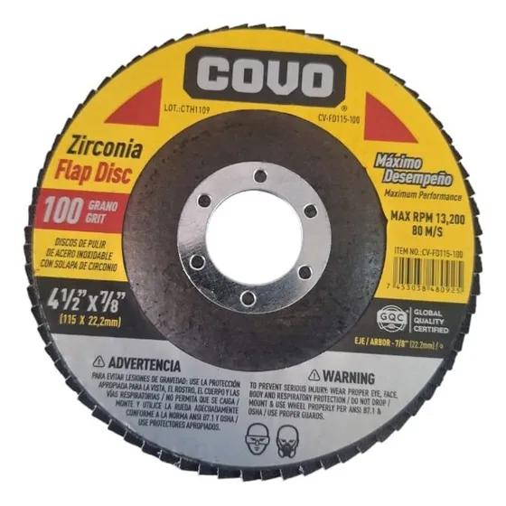Disco Flap Lija De Zirconio De 4 1/2 Grano 100 Marca Covo