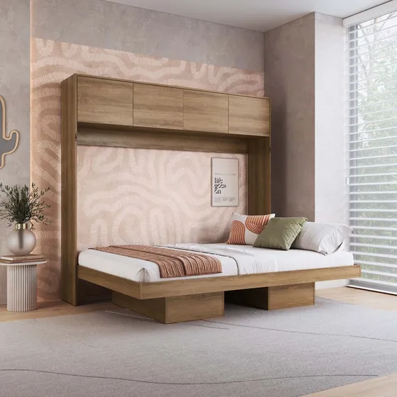 Cama Casal Articulável Horizontal C/ Portas E Nichos Mel