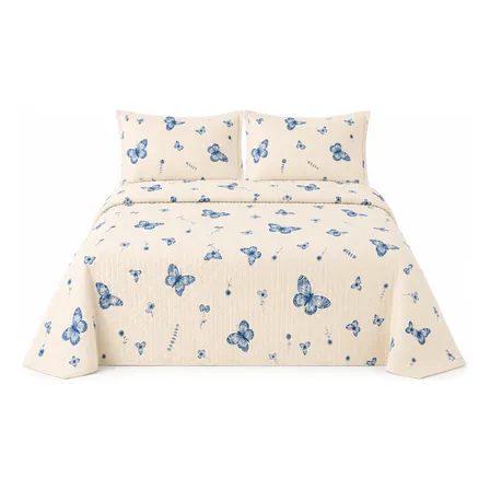 Colcha Cobre Leito Cama King Estampado Kit 3 Peças Borboleta Azul Borboleta/azul