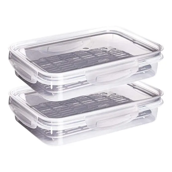 Kit 2 Potes Herméticos Cinza 1,1l Porta Frios C/ Escorredor