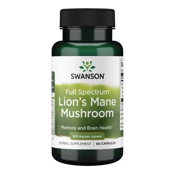 Swanson Hongo Melena de León Full Spectrum Lion's Mane Lion's Mushroom 500 mg 60 cápsulas Swanson