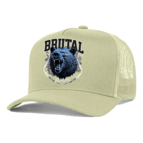 Boné Bege Liso Redinha Urso Brutal Aba Curva