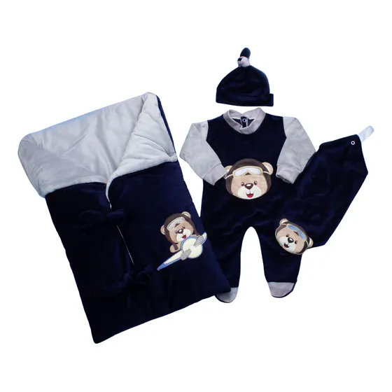 Saída Dematernidade Menino Saco De Dormir Urso Aviador Plush