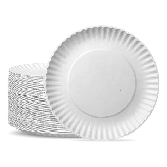 100 Platos De Carton Blanco Desechables Pequeños 15 Cm.
