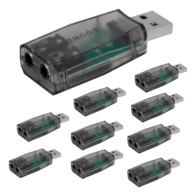 10 Piezas Tarjeta De Sonido Usb 2.0 Slim Company Canal De Audio 5.1 Adaptador Micrófono Y Audífono 3.5mm Humo