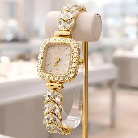 Relógio Feminino Pequeno De Pulso Cravejado + Caixa Presente Dourado