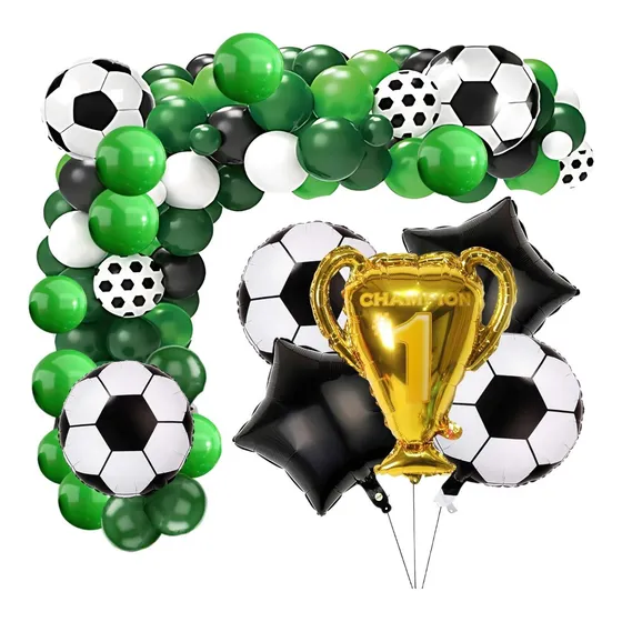 Set De Globos Decoración Cumpleaños Fútbol 74 Piezas Verde Fútbol
