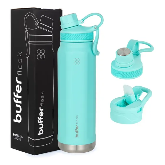 Termo Botella Térmica Agua Acero Inoxidable Buffer 1 Litro + 2 Tapas Turquesa
